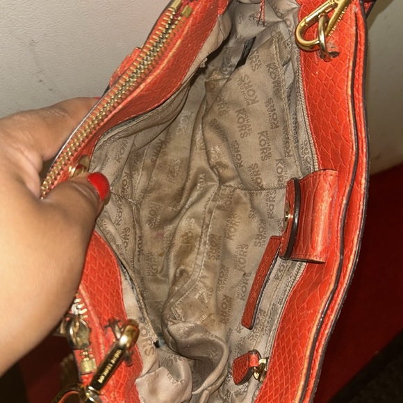 Michael Kors Fiery Red Textured Satchel - Picture 5 of 6